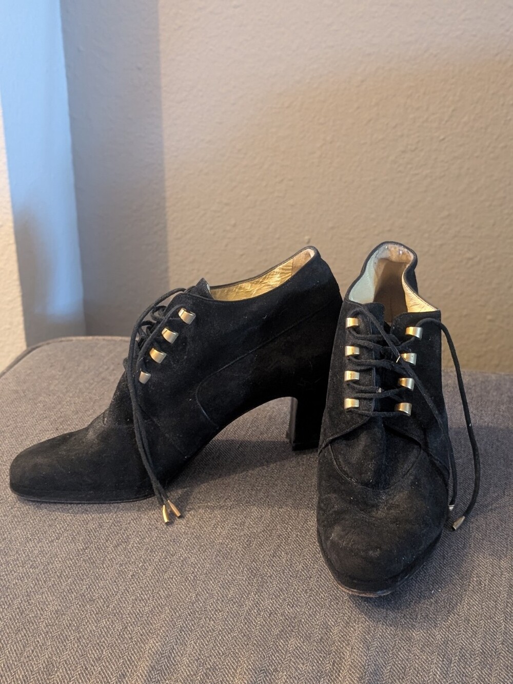 Black Suede Lace-Up Heels-  Women's - Great Halloween Shoes